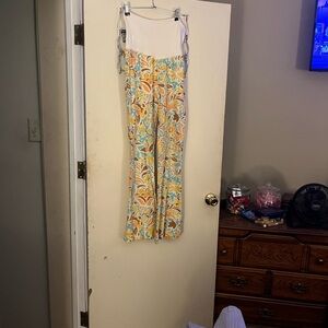 Judith March Floral Boot Cut Pants in Yellow, Blue & White